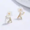 Pendientes de Tachuela Flor de Concha Marina de Plata de Ley 925 Accesorios de Pendientes de Nicho de Gama Alta para Mujeres Estilo Coreano ins Estilo Pequeño Chanel Tachuelas para Cartílago Auricular Joyería de Circonita