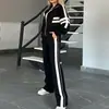 Outono 2026 Moda Casual Esportiva Europeia e Americana Nova Feminina Conjunto de Moletom Listrado Solto e Calças de Cintura Alta