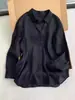 Camisa Preta com Gola de Lapela Respirável e Proteção Solar Estilo Old Money para Mulheres, Peça de Roupa Externa Fina e Solta Estilo Preguiçoso, Top Camisa para Ar Condicionado