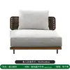 Sofá Combinado de Ratán y Teca para Exteriores Terraza Patio Exterior Jardín al Aire Libre Villa Protección Solar Impermeable Mesa de Café Muebles