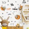 FX-E139 Dibujos animados de gato espacial, cohete, constelación, planeta, habitación infantil, guardería, hogar, decoración de pared, pegatinas de pared