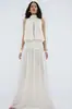 Vestido longo transparente de chiffon estilo francês com gola halter, fitas e saia plissada para acentuar a cintura, vestido de festa de feriado na praia