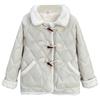 110kg Mulheres Plus Size Moda Inverno Redutor de Idade Forrado com Fleece Espessado Gola Lapela Botão de Chifre Outwear de Algodão 2080