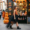 Vestido de Fiesta de Halloween Transfronterizo 2026 para Niñas, Disfraz de Bruja, Vestido Naranja de Calabaza Maligna, Vestido con Cola de Pastel