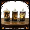 Vela LED Electrónica de Halloween con Patrón de Calabaza Luz de Noche de Vela Simulada Decoraciones para el Festival de los Fantasmas Atmósfera de Fiesta