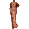 Vestido 2025 Amazon Primavera Nova Roupa Europeia e Americana Festa Anual Franja Cauda Sexy Top Tubo Dourado Vestido