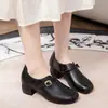 Zapatos Redondos para Mujer Ysshadir Estilo Retro Francés para Primavera y Otoño, Piel Genuina, Tacón Medio, Tacón Grueso, Versátiles para el Trabajo, Piel de Vaca de Primera Capa