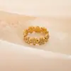 Anel Dazan em Estoque Europeu e Americano Transfronteiriço Ins Vintage Banhado a Ouro Real 18K Aço Titânio Flor Margarida Zircônia Anel