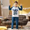 Pijama infantil plus size, roupão de manga longa de algodão puro oversized, conjunto de pijama para meninos, outono, desenho animado, solto, casual, estilo estudante