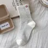 Meias Fofas de Desenho Animado para Mulheres, Meias de Cano Médio para Primavera e Verão, Meias Slouch Listradas com Bordado de Cachorro Tendência Ins Coreana Sem Costura para Mulheres