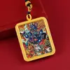 Colar Pingente Thangka Xizang Semi-Pintado à Mão com Pintura Dourada: Tara Verde, Deus da Riqueza Amarelo, Deus da Riqueza Preto, Deus da Riqueza Vermelho