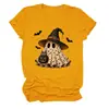 Amazon eBay Estación Europea Halloween Nueva Moda Divertida para Mujer Bruja Fantasma Murciélago Cuello Redondo Manga Corta Camiseta