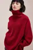 Roupa de Ano Novo: Suéter de Gola Alta Vermelho Macio para Mulheres, Outono e Inverno, Estilo Relaxado e Preguiçoso, Peça de Tricô Solta e Grossa