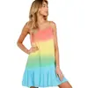 YD121 Roupas Femininas Europeias e Americanas Amazon wish Verão Novo Alça Única Solto Tie-dye Estampado Vestido Casual Feminino