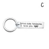 Chaveiro de aço inoxidável com 26 letras Chaveiro Dirija com segurança Chave do carro Marido Motorista Acessórios