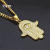 Collar de acero inoxidable de alta calidad para hombre con colgante de hip hop de la Mano de Fátima grande de diamante HamsaHandPenda