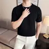 Dropshipping Camiseta de Punto Elástica de Manga Corta con Cuello Redondo para Hombre de Verano Versátil Suéter Fino de Punto de Manga Corta para Hombre