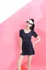 Traje de baño negro de manga media para mujer, una pieza, que oculta el abdomen, adelgazante, para vacaciones, sin espalda, conservador, que cubre el cuerpo, busto pequeño, Promise 602
