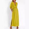 Primavera y verano 2025 Transfronterizo Europa y América Amazon Comercio Exterior Estación Independiente Moda Color Sólido Cintura Alta Dividida Vestido con Cuello en V Mujeres