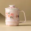 Taza de Té de Flor de Durazno Pintada a Mano Color Rosa Durazno de Fábrica Taza de Cerámica para Oficina Taza para Beber Té Taza de Agua de Aspecto Elegante para Niñas Taza Individual