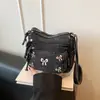 Bolso de Hombro Bordado con Lazo Nuevo, Bolso Cruzado Vintage de Mezclilla, Bolso Grande de Mujer Casual Simple con Múltiples Compartimentos