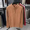 Suéter Nuevo para Hombre de Otoño e Invierno con Cuello Semi Alto, Pulóver con Cremallera, Marca de Moda, Camisa Base de Punto de Alta Calidad, Ropa para Hombre Jacquard
