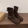 Otoño/Invierno 2026 Nuevas Botas Vaqueras Western Retro Punta de Cerdo Punta Dividida Cuero Gamuzado Hebilla Tacón Grueso Botas Cortas hasta Media Pantorrilla