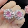 Anillo de Apertura de Moda de Lujo con Zircón Rosa, Polvo de Turmalina y Diamantes Completos, Conjunto de Pendientes Colgantes Elegantes para Mujer