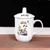 Taza de Té de Cerámica Jingdezhen con Flor de Ciruelo, Orquídea, Bambú y Crisantemo, con Tapa, Taza para Reuniones de Oficina, Taza de Agua para el Hogar