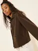Bestseller transfronterizo europeo y americano: chaqueta corta retro de gamuza con solapa y botones de un solo botón, simple y pulcra, versátil para ir al trabajo, chaqueta texturizada