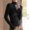 2026 Nuevo Top de Moda para Mujer de Manga Larga, Corte Ajustado, de Modal con Cuello Semi Alto en Múltiples Colores, para Primavera y Otoño