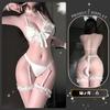 Noche Dorada Lencería Sexy Pasión Gatuna Estilo de Tres Puntos Uniforme Que No Se Quita Tentación Pijamas Coquetos con Abertura en la Entrepierna Chica Conejo Qqny