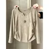 Nueva colección de otoño para mujer: Camiseta de manga larga con cuello en V de algodón puro, con silueta ajustada, diseñada para acentuar la cintura y crear un efecto adelgazante, perfecta como capa interior o base