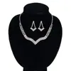 Collar de Novia Estilo Coreano Joyería Pendientes Juego de Dos Piezas en Forma de V Cadena de Garras con Pedrería Juego de Joyería Incrustado con Diamantes N270