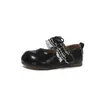 Zapatos de piel de color liso estilo coreano para niños, colección primavera/otoño 2026, con ribete de encaje y un bonito diseño de lazo, disponibles en tallas para niñas pequeñas, niñas medianas y niñas mayores