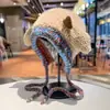 Versión Coreana Lindo Sombrero de Felpa con Orejas de Oveja para Pellizcar Orejas para Mujer, Otoño e Invierno Cálido Protección para las Orejas a Prueba de Frío Gorro de Punto Pullover
