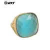 WT-R517 Anillo Abierto Cuadrilátero Vintage Clásico de Piedra Natural de Colores Chapado en Oro de 18k para Joyería de Hombres y Mujeres