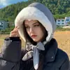 Gorro de Felpa de Algodón Plumón para Mujer Otoño e Invierno Pasamontañas Circunferencia de Cabeza Grande Engrosado Cálido Protección para los Oídos Gorro Lei Feng