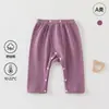 Pantalones suaves de algodón para primavera y otoño, con cintura y entrepierna abiertas, Clase A, primavera y otoño, con broches, fáciles de poner, pantalones largos para recién nacidos, pantalones para bebé