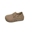 Zapatos de mujer 2026 nuevos de primavera y otoño, slip-on de gamuza con corte profundo, suela plana, aumento interno de altura y diseño de hebilla