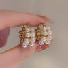 Pendientes de Perlas de Doble Fila Luz de Anillo Lujo Nicho Único Diseño Avanzado Broche de Oreja 2024 Nuevos Pendientes Retro Únicos para Mujer