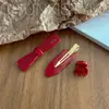 Corea del Sur Dongdaemun Francia logo dorado lindo retro vino tinto mini fleco pinza para el pelo clip lateral accesorios para el cabello sin costuras