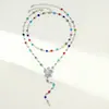 Collar en Capas de Cadena de Cristal Colorida Estilo Ins Transfronterizo Europeo y Americano para Mujer Collar con Colgante de Flor y Borla de Diamante de Color de Lujo Ligero