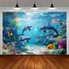 Tela de Fondo de Animales Marinos Modelo Nuevo Transfronterizo, Tela Colgante de Tiburón Mundo Submarino, Tela de Fondo de Decoración de Escena de Patio al Aire Libre
