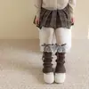 Calcetines Grues para Niñas Xiu Shang Mian Otoño Invierno Calcetines Altos hasta la Rodilla con Encaje y Lazo Estilo Coreano Ins Chica Calcetines Largos Cálidos
