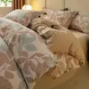 Juego de ropa de cama de cuatro piezas de algodón cepillado engrosado para otoño e invierno, hecho en Nantong, con sábanas de algodón puro, funda de edredón y un juego de ropa de cama de tres piezas