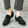 Zapatos de Cuero Británicos para Hombre Estilo Coreano de Moda Elevadores Internos Antivellón Zapatos Tipo Mocasín Slip-on Perezosos Casuales Mocasines con Borlas