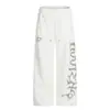 Calça larga de perna ampla estilo High Street americano com design de letras sânscritas em strass, Calça reta casual esportiva de marca moderna masculina