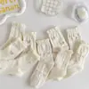 Meias brancas femininas de cano médio com renda de cano médio estilo JK com laço lotita meias fofas de menina japonesa