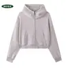 Sudadera con capucha y cremallera de estilo europeo y americano de alta gama, 400g, con logo grande, sudadera corta de algodón para mujer, ropa deportiva de alta calidad